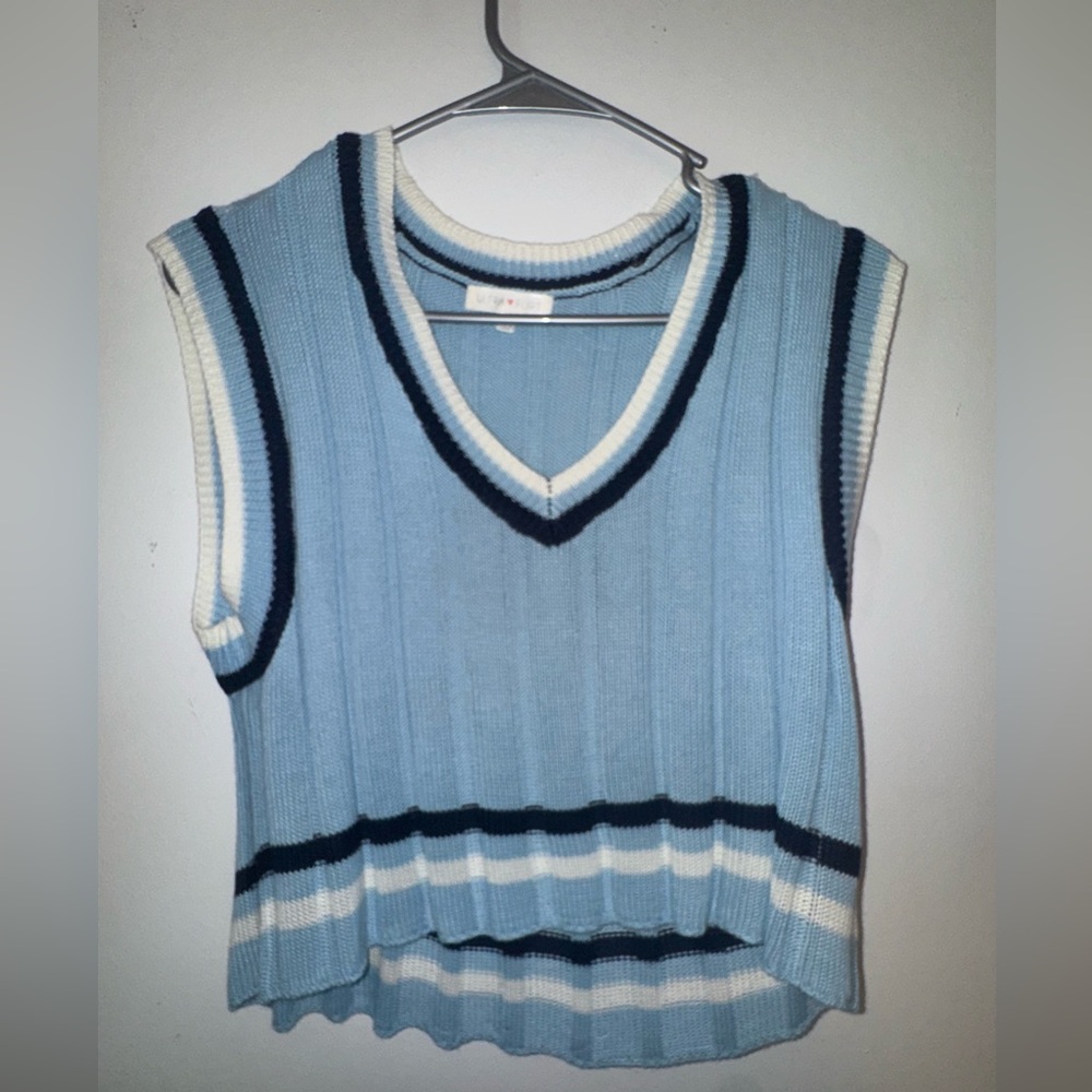 Ultra Flirt Sky Blue and White Striped Tank Top